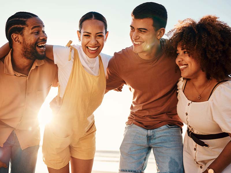 Adult friends smiling together